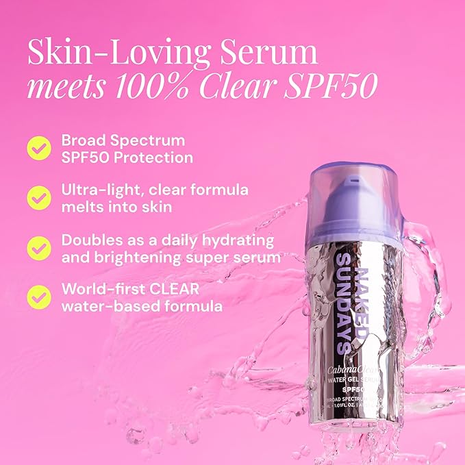 Naked Sundays CabanaClear Facial Suncreen Serum - SPF 50 Invisible Water Gel for Sensitive Skin, Lightweight, Fragrance-Free, Daily Face Sunscreen, 30ml