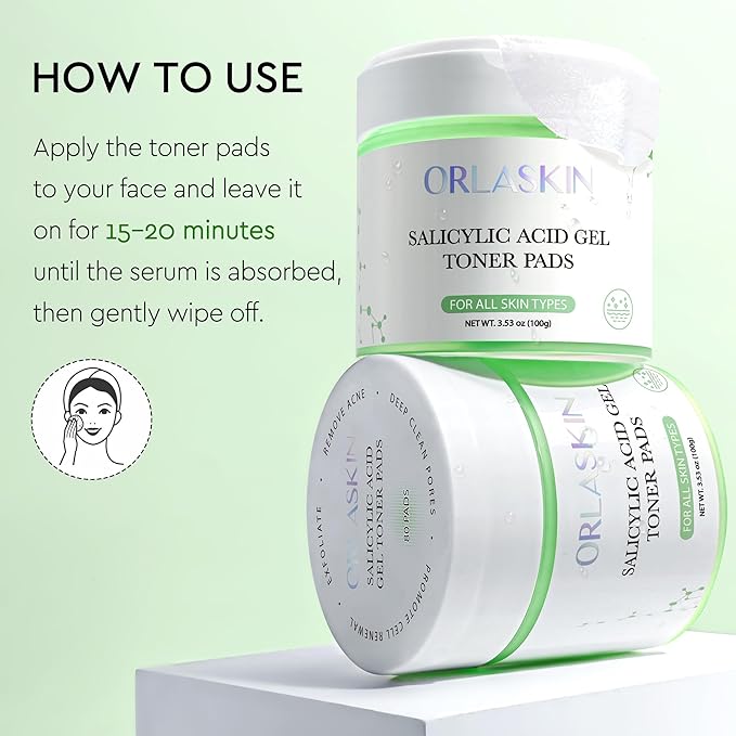 Salicylic Acid Acne Glycolic Acid Toner Pads, Alcohol Free, Ultra-Thin Easy to Absorb Acne Pore for Exfoliation Facial Peel for Blackhead, Acne for Deep Cleaning for All Skin Types(80 Pads)