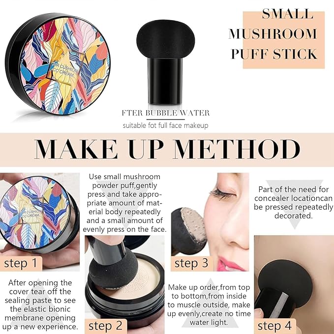 Generic 2024 New Mushroom-Head Air Cushion CC Cream, BB Cream Makeup Moisturizing Concealer, Long-Lasting Matte Waterproof Moisturizing Concealer CC Cream (Natural Skin #2)