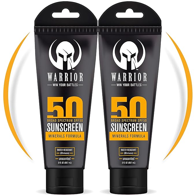 WARRIOR - WIN YOUR BATTLES- SPF 50 Sunscreen Lotion - 80 Minutes Water Resistant, Reef Safe, Unscented Lotion Non-Nao Zinc & Non-NanoTitanium Sunscreen with Mineral Formula - 3 Fl Oz - Pack of 2