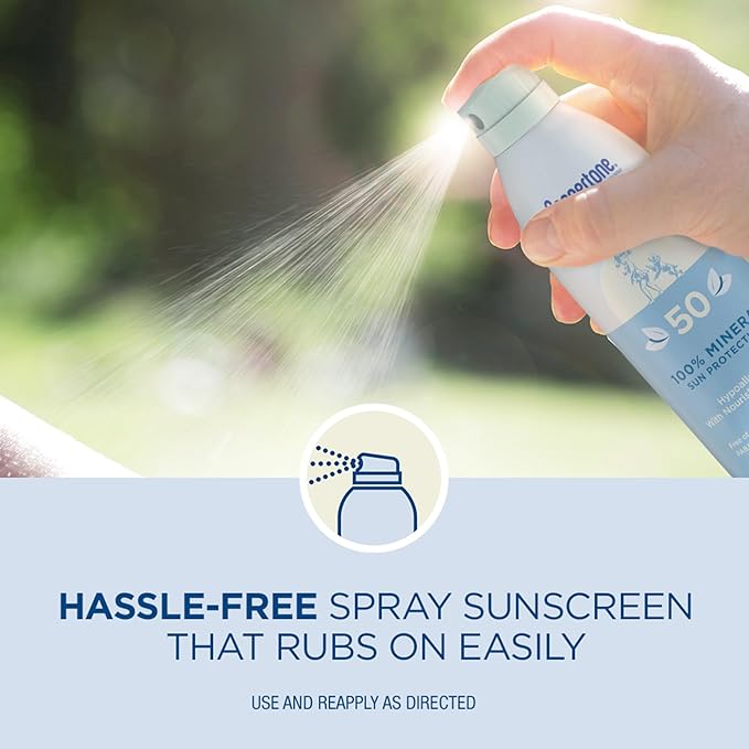 Coppertone Pure and Simple Zinc Oxide Mineral Sunscreen Spray SPF 50, Water Resistant, Broad Spectrum SPF 50 Sunscreen for Sensitive Skin, 5 Oz Spray