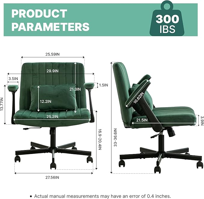 Criss Cross Chair with Armrest,Cross Legged Chair with Wheels,Adjustable Reclining Office Chair - Modern for Home Office, Meditation & Creative Work (Green)
