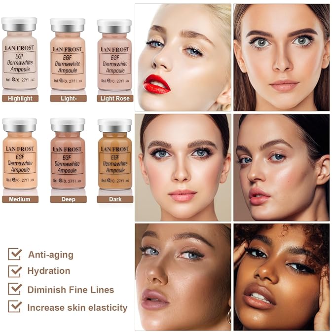 Facial Glow Serum Starter Kit Hyaluronic Acid Essence Foundation Skin Care Kit 0.27oz 6 Vials, Combined With Niacinamide and Peptides To Brighten Skin Tone Anti-Aging Foundation 6-Color(Multicolo)