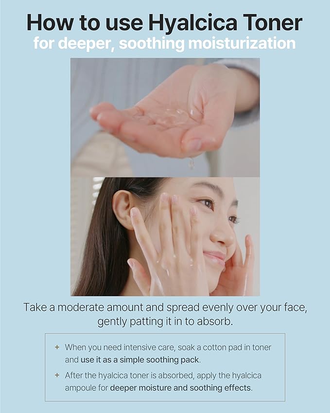 Hyalcica Total Moisture 10D Toner - Vegan Moisturizing Soothing Korean Face Toner with 10 Hyaluronic Acid and CICA - Low pH Face Toning Water - Derma Tested, 16.9 fl.oz.