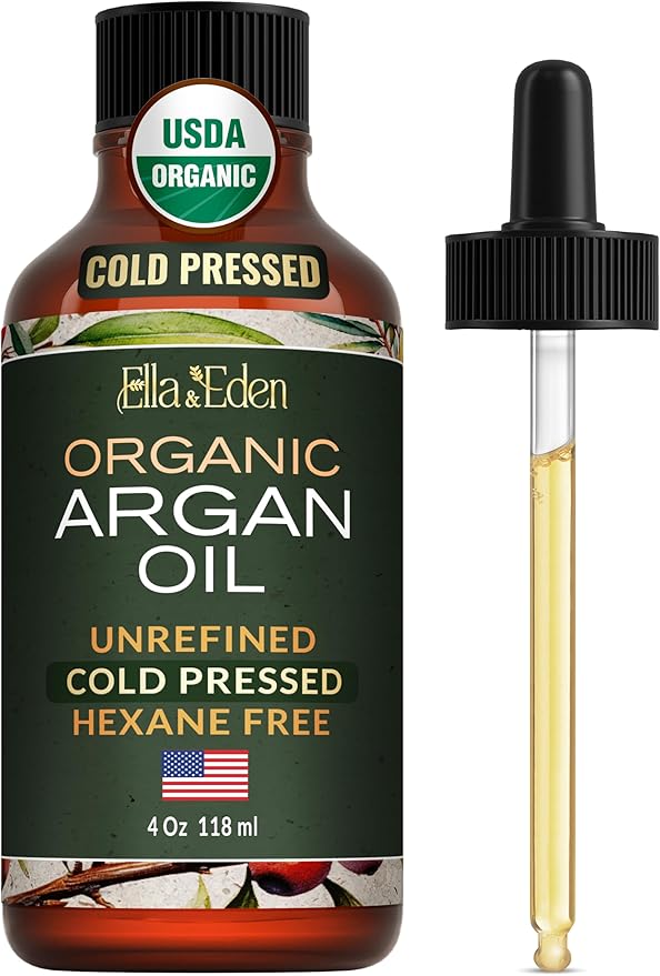 Ella & Eden Organic Rose Water Spray for Face & Organic Argan Oil for Hair & Skin | USDA Certified, Unrefined, 100% Pure, Hexane-Free, 4oz