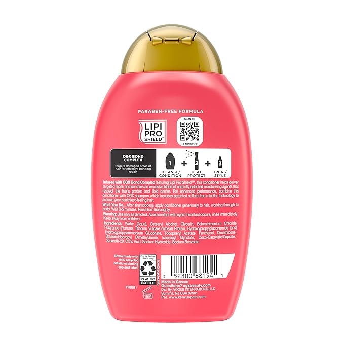 OGX Repair & Protect Bond Protein Repair Conditioner, Lightweight Conditioner Targets Damaged Areas of Hair, Formulated without Parabens, Sulfate-Free Surfactants, 13 fl. oz, (Pack of 2)