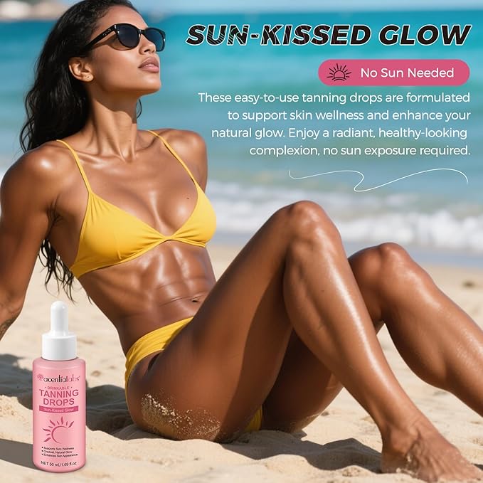 Drinkable Tanning Drops,Natural Oral Tanning Drops-Sunless Self Tanner Supplements for Glowing Skin, Vegan-for All Skin Type