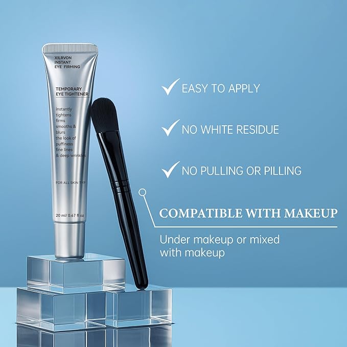 Instant Eye Tightener with Brush, Perfection Firming Lift Cream Temporary Eye Tightener for Under Eye Bags, Puffiness, Fine Lines & Wrinkles, Firms and Smooths for All Skin Types, 0.67 oz