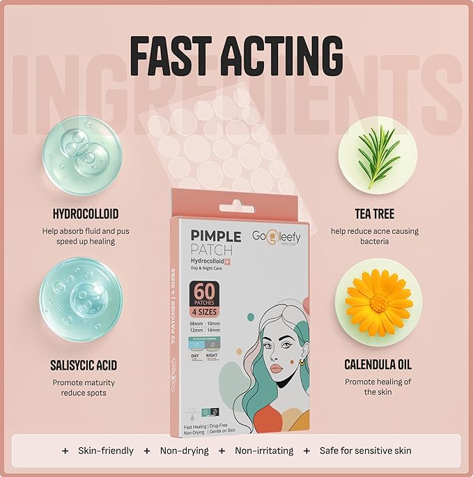 Pimple Patches for Face – Day & Night Acne Patches for Fast Healing, Skin Clarity – Invisible Hydrocolloid Patches, Waterproof Spot Treatment – All Skin Types Zit Patches of 60/120/180