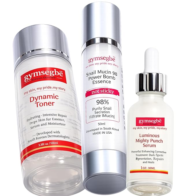 gymsegbë Wrinkle Reduce Luminous Serum, Snail Mucin Essence, and Dynamic Hydrating Toner - Korean Anti-aging Bundle S