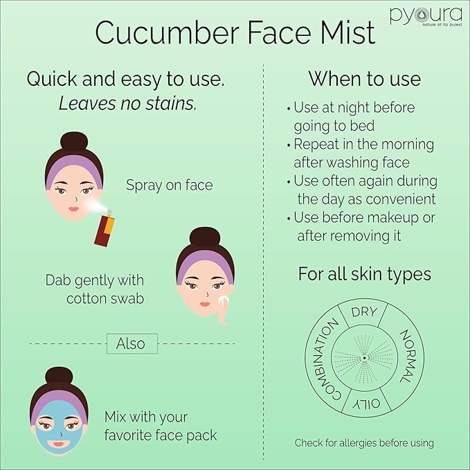 Viva Refreshing Hydrating Cucumber Face Toner Mist 50 ml, Cooling Hydrating Toner for Sunburn, Natural and Alcohol-Free Face Toner, Pore Tightening, Toner for Oily Dry Combination Skin