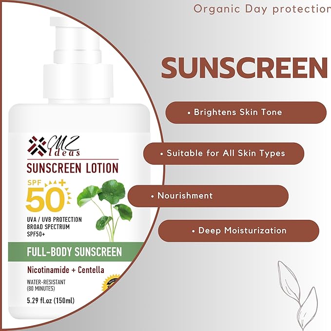 Full-Body Sunscreen Lotion, SPF 50+, Broad Spectrum UVA/UVB Protection with Niacinamide, Centella, Water-Resistant, 5.29 fl oz
