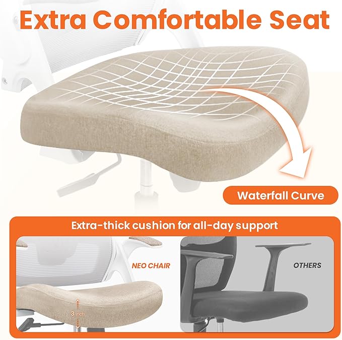 NEO Chair Ergonomic Office Desk Chair High Back Computer Gaming Mesh Chair with Comfy Task Adjustable Arms Lumbar Support Headrest Swivel for Home Office (Beige)