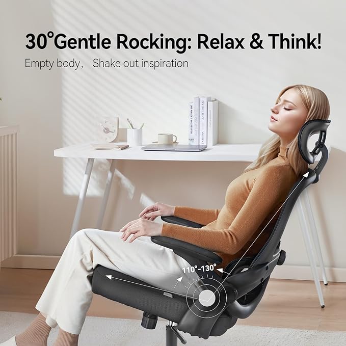 SIHOO Ergonomic Office Chair, Office Chair with Up&Down Lumbar, High Back Home Desk Chair with 3D Armrests, Computer Chair with Adjustable 2D Headrest, Tilt Function Black