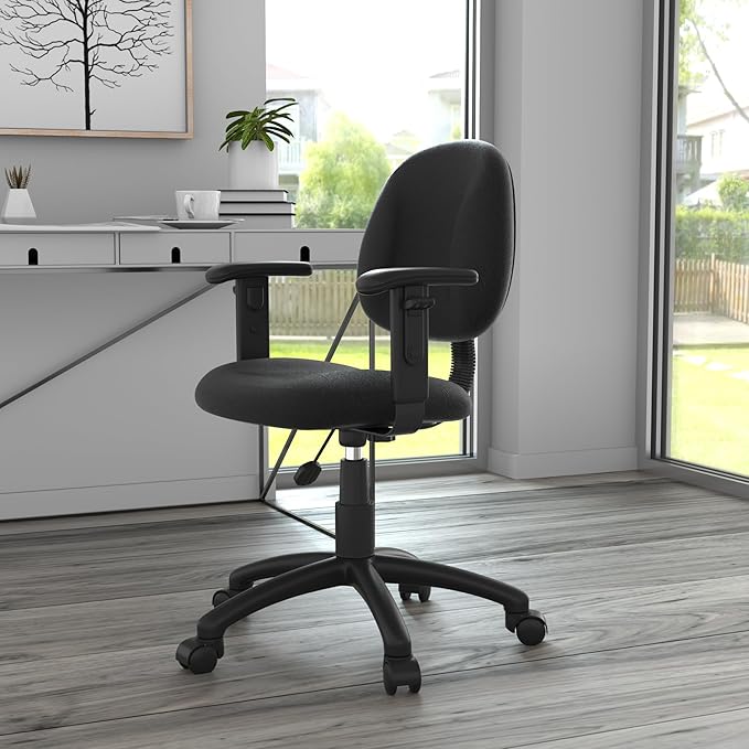 Boss Office Products B316-BK Perfect Posture Delux Fabric Task Chair with Adjustable Arms in Black, Low-Back