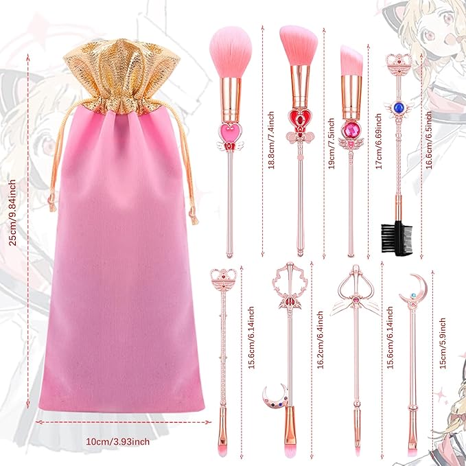 Makeup Brushed Set 8PCs Sailor Moon Magical Girl Golden Cosmetic Brush Tool Pink Eyeshadow Brushes Eyeliner Eyebrow Essential Cosmetic Brush Kits