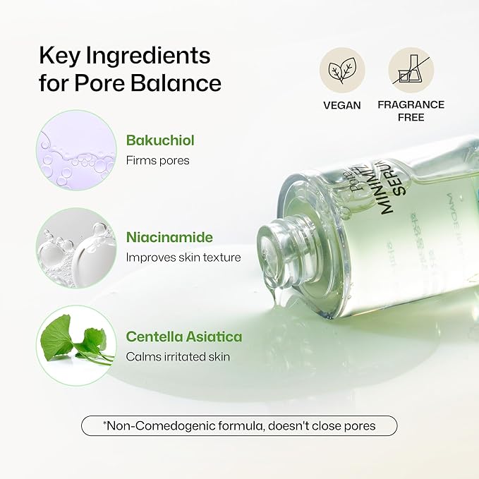 HAPA KRISTIN Pore Minimizing Serum, Korean Skincare Pore Tightening & Sebum Control for Oily and Sensitive Skin, Niacinamide + Bakuchiol, Centella Hydrating Soothing for Smoother Texture, 1.01 fl oz