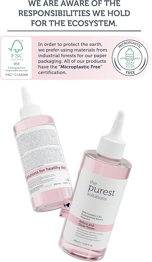 The Purest Solutions Refine & Glow PHA 1.5% Exfoliating Toner for Sensitive Skin – Purifying & Brightening Facial Toner with Mugwort & Pomegranate Extract for Smooth, Radiant Skin