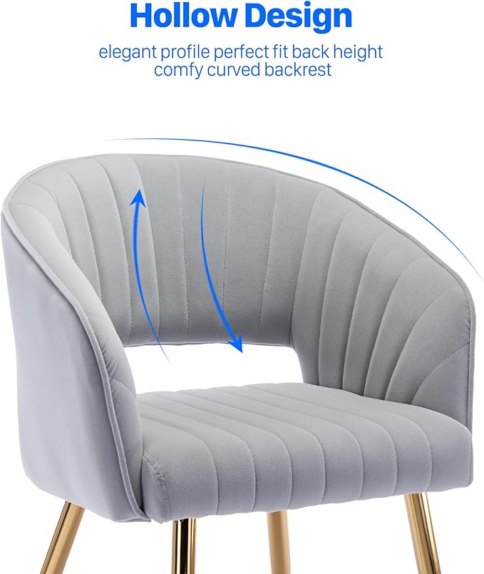 Home Office Chair Velvet Desk Chair Accent Armchair Upholstered Modern Tufted Chairs with Gold Legs for Girls Women Ergonomic Study Seat Computer Task Stools for Living Room(Light Gray)