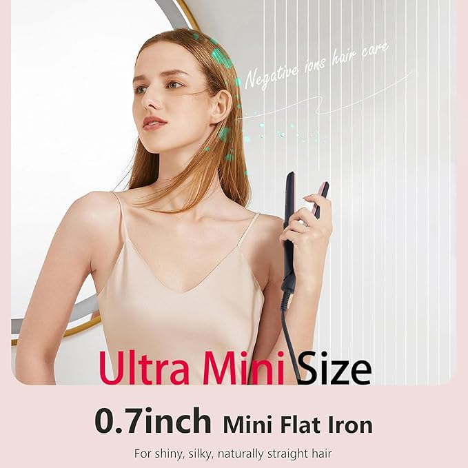 ANGENIL Ultra Mini Hair Straightener Flat Iron for Short Hair, Dual Voltage Small Hair Straightener and Curler 2 in 1, Portable Mini Flat Iron for Short Edges, Front Bangs, 3 Temp (280℉-320℉-380℉)