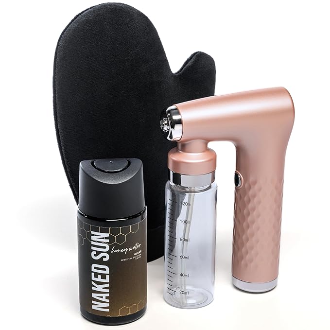 ICON Portable Self Tan Spray Tan Machine Airbrush with Naked Sun Honey Water Sunless Solution and Tanning Lotion Mitt