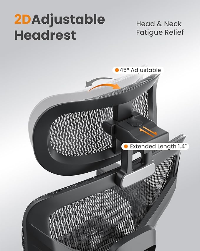 naspaluro Ergonomic Office Chair, High Back Mesh Desk Chair, 350lbs Capacity, Lumbar Support, 3D Armrest Headrest, Footrest, PU Wheels, Swivel Computer Chair for Home Office, Work & Gaming
