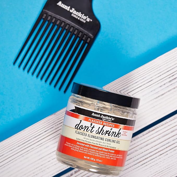 Aunt Jackie's Flaxseed Recipes Don't Shrink Elongating Hair Curling Gel for Natural Curls, Coils and Waves, Helps Prevent Dryness and Flaking, 15 oz