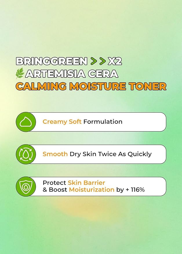 Bring Green Artemisia Cera Calming Moisture Toner | Daily Skincare Routine for Redness Relief, Super Calming Facial Toner to Relieve Sensitive, Irritated Skin 8.45 Fl. Oz., 250ml
