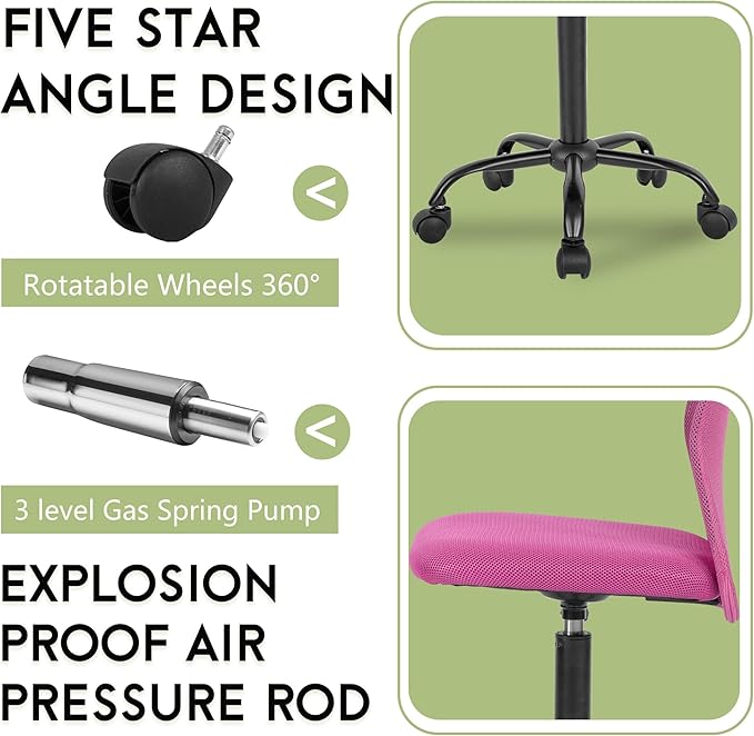 BestOffice Ergonomic Office Chair Desk Chair Mesh Computer Chair Armless Back Support Modern Executive Rolling Swivel Chair with Lumbar Support(Pink)
