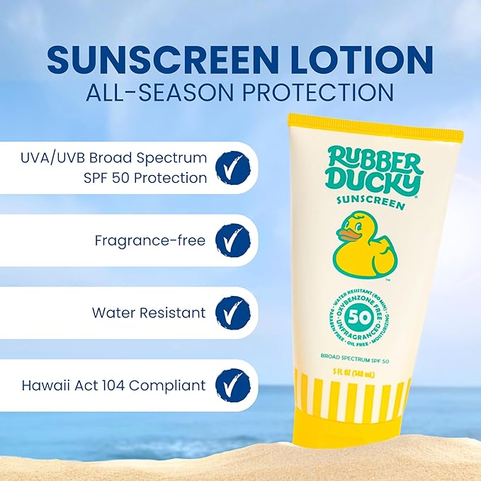 Rubber Ducky | Vitamin E Sunscreen with SPF 50, Water-Resistant Sunscreen for Face and Body | Broad Spectrum Lotion, Oil-Free Moisturizing, Alternative for Moisturizing Sunblock (2pcs., 5oz)