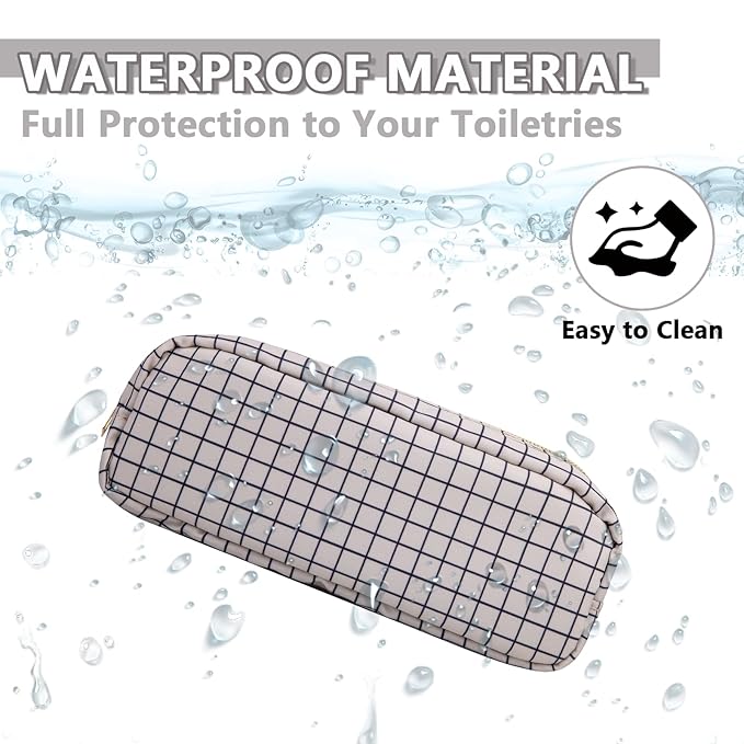 Small Pencil Case Makeup Bag for Purse, Cute Pencil Pouch Nylon Preppy Checkered Makeup Brush Bag with Zipper, Girls Portable Stationery Storage Case Small Pen Bag for Office School(Slim-Checkered)