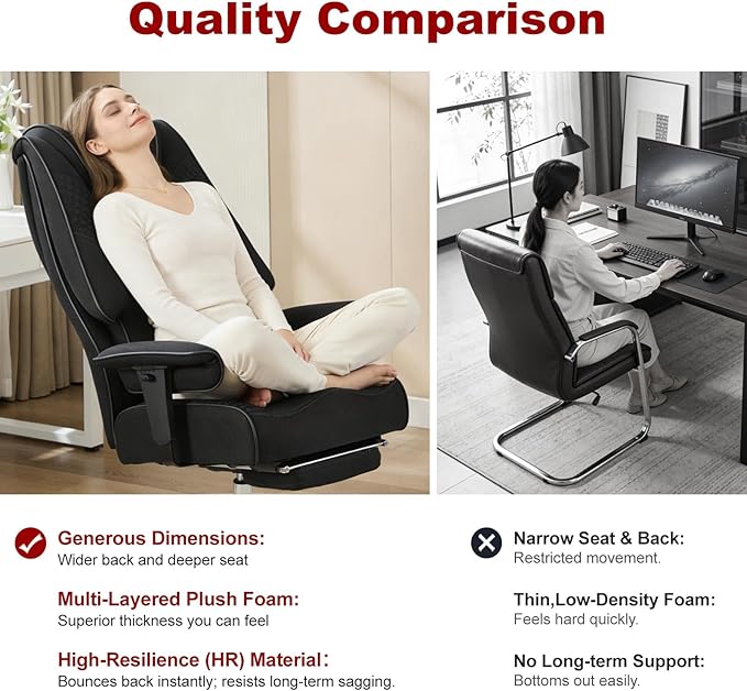 Big and Tall Office Chair 400lbs Wide Seat, Leather High Back Executive Office Chair with Lumbar Support, Ergonomic Chairs Padded Armrests & Thick Cushion (Mesh Dark Black)