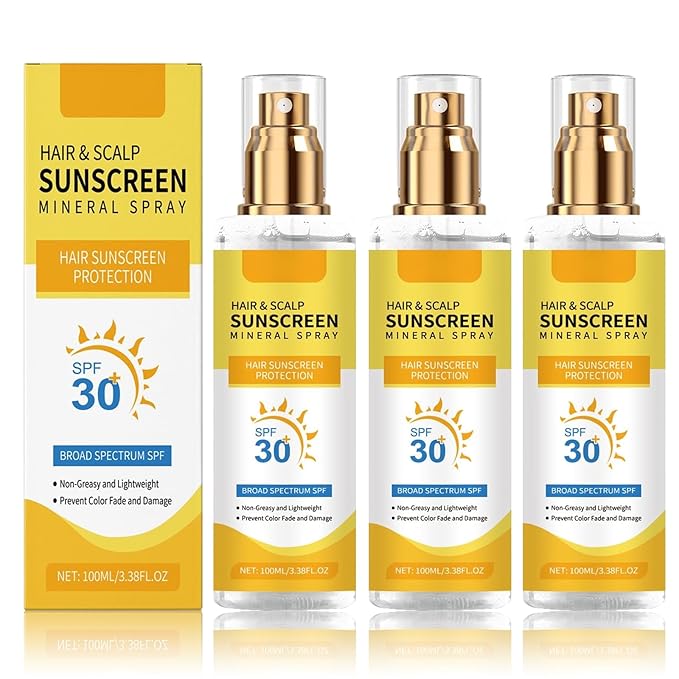 Hair & Scalp Sunscreen Spray SPF 30 Non-Greasy - UV Protection for Color-Treated Hair, Travel-Size Scalp Sunblock Prevents Fading & Dryness, Beach Pool Essential for All Hair Types 3.38oz (3)