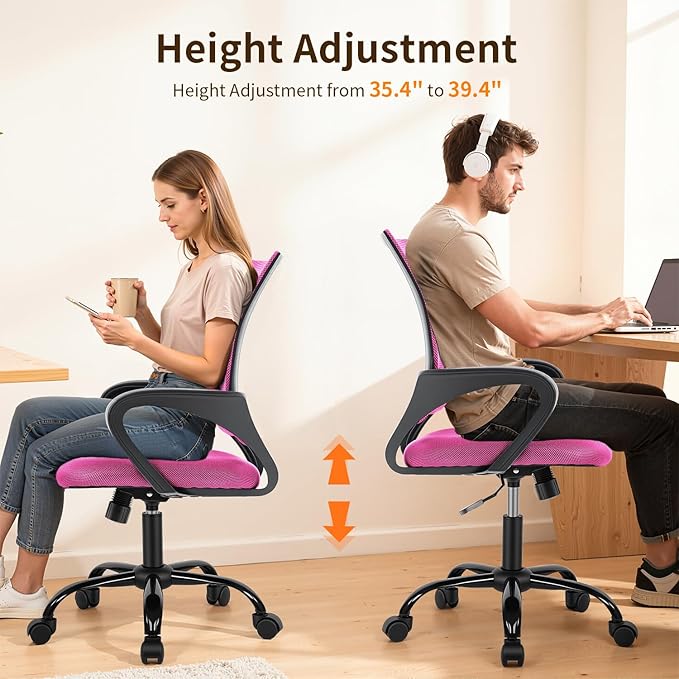 BestOffice Office Chair Ergonomic Cheap Desk Chair Mesh Computer Chair Lumbar Support Modern Executive Adjustable Stool Rolling Swivel Chair for Back Pain (Pink)
