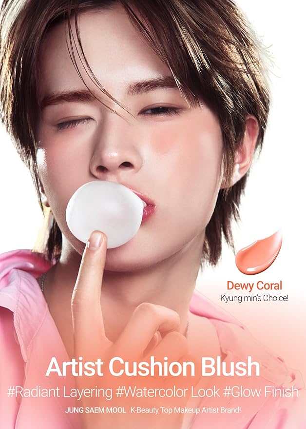 JUNG SAEM MOOL Artist Cushion Blush | Easy to Blend with Puff, Buildable Liquid Blush for Cheeks with a Natural & Dewy Finish, Korean Makeup (Dewy | Dewy Coral)