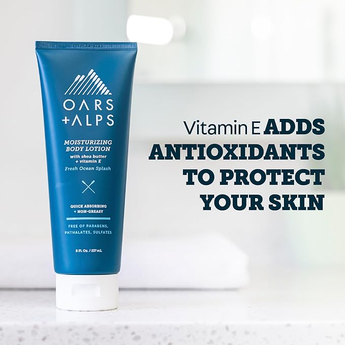 Oars + Alps Body Lotion, Moisturizing Body Lotion with Vitamin E, Shea Butter & Magnesium for All Skin Types, Hydrating, Soothing, Quick Absorbing, Non Greasy, Fresh Ocean Splash, 8oz