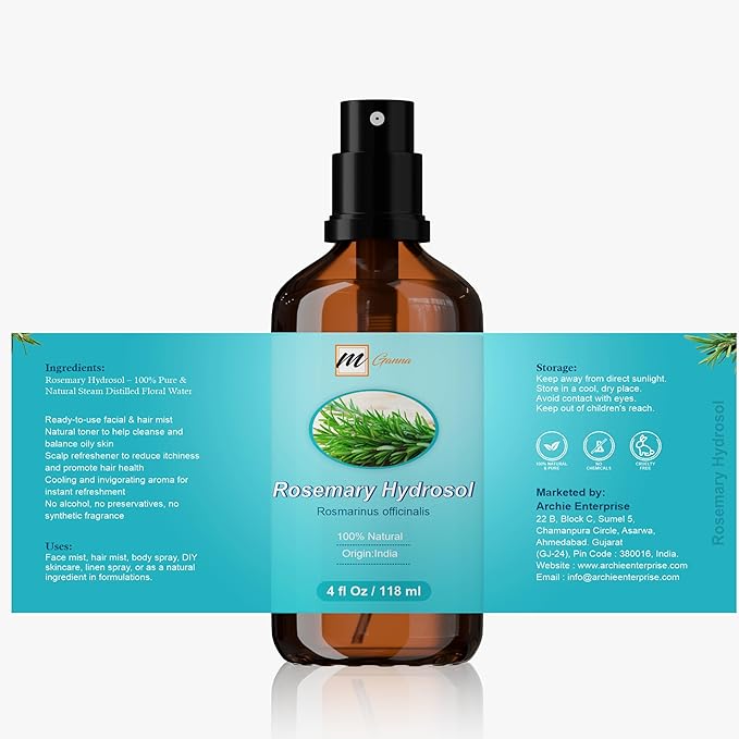 Rosemary Water Spray 4 Fl Oz / 118 ml Natural Herbal Essence for Skin and Hair Care
