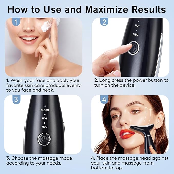 LATME Facial Massager,Neck Face Massager Tool,3 Mode Massage with Heat,Portable Beauty Instrument for Skin Care Women Gift (Black)