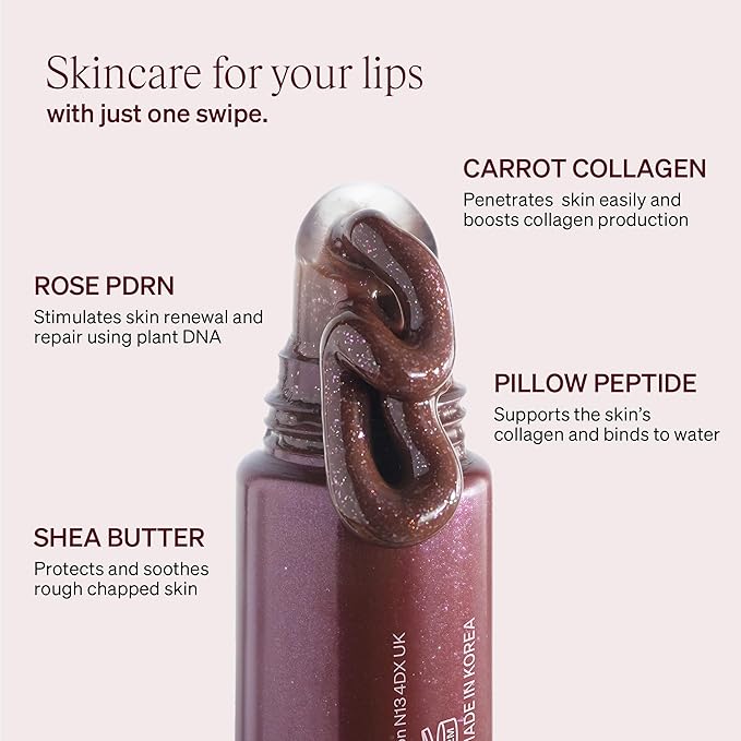 LipLock Jelly Serum for Dry Lips, Long-Lasting Hydration & Plumping Gloss with Rose PDRN, Carrot Collagen, Pillow Peptide, Moisturizing Tinted Lip Balm (Red Bean)
