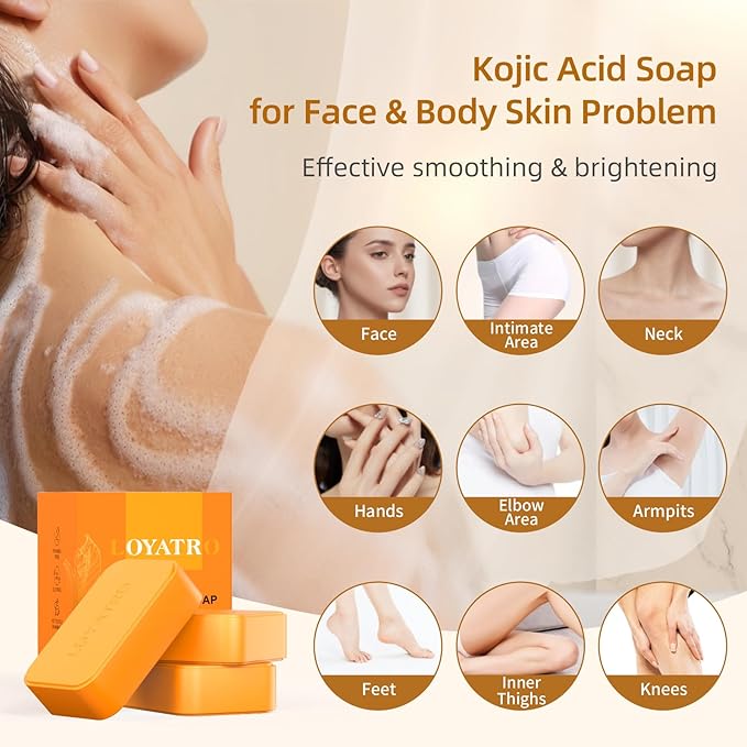 Kojic Acid Turmeric Soap Bar 3 Pack for Body & Face, Made with Natural and Organic Ingredients. Gentle Soap, For All Skin Types