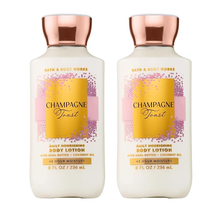 Bath & Body Works Champagne Toast Body Lotion, Lightweight Daily Moisturizer with Shea Butter & Coconut Oil, Bubbly Champagne & Sparkling Berry Scent, 8 fl oz - 2 Pack