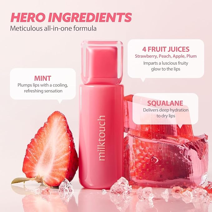 MILKTOUCH Jelly Fit Lip Tint (04 Mute-Ficial Plum) with Cooling Plumping Effect and Water-Based Non-Sticky Texture | Long Lasting Korean Beauty Lipstain | Stocking Stuffers for Women (1, 1)