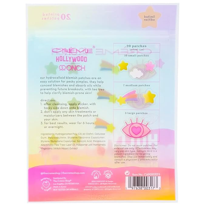 The Crème Shop Pimple Patches Pack - Bundle with 100 Hydrocolloid Blemish Patches Infused with Tea Tree Made in Korea to Conceal and Heal Acne Spots | The Creme Shop Skin Care