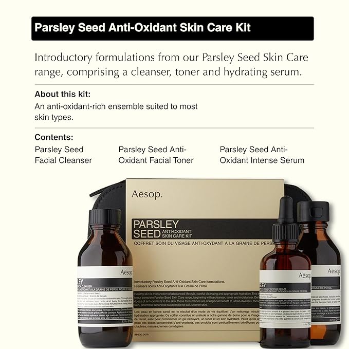 Aesop Parsley Seed Anti-Oxidant Skin Care Kit – Cleanser, Toner & Intense Serum Set | Anti-Aging Hydration & Urban Defense | For All Skin Types