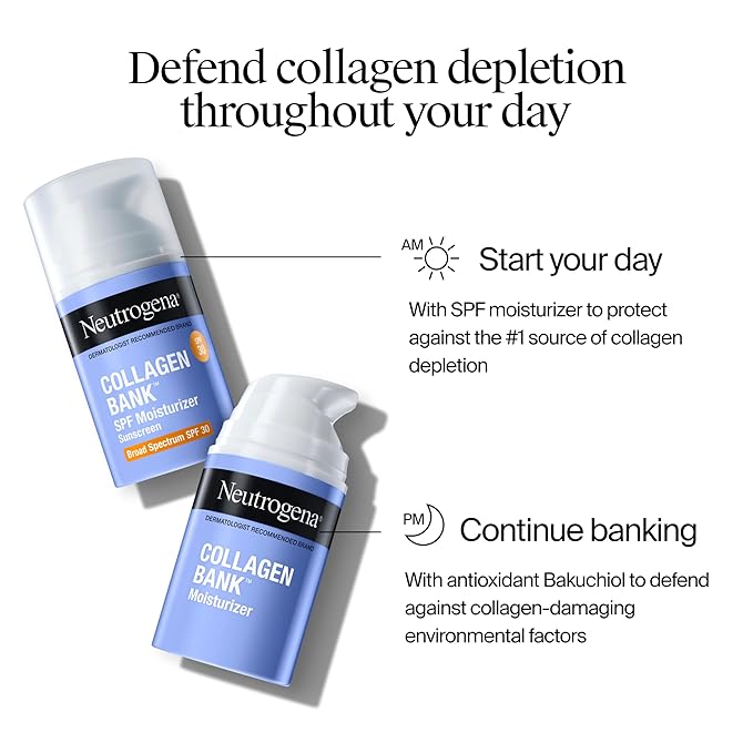 Neutrogena Collagen's Bank Face Moisturizer with SPF 30 Sunscreen, Larger Size Anti-Aging Face & Neck Collagen-Cream, Micro-Peptide, Support & Defend Skin’s Natural Collagen, 2.7 fl oz, (Pack of 2)