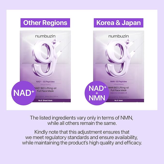 numbuzin No.9+ NAD+ BIO Lifting Full Face Mask, Peptide & Collagen Two-Piece Firming Mask for a Smooth, Defined-Looking Skin Finish, 4 Sheets + Lifting Band