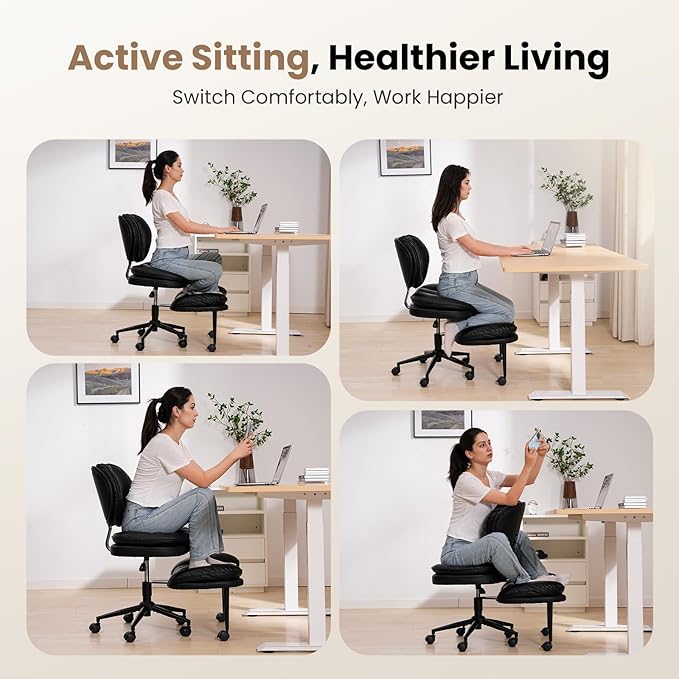 Extra-Wide & Tall Cross-Legged Office Chair – Deeply-Padded Cloud Seat, Ergonomic Back Support, Adjustable Height for ADHD & Meditation