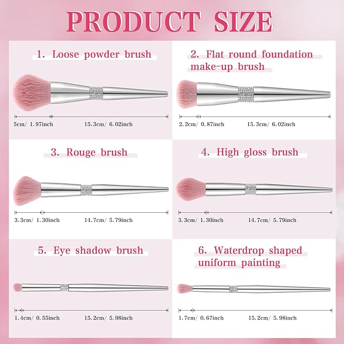 Baderke 11 Pcs Elegant Pink Soft Labeled Christmas Makeup Brushes Sets with Brush Holder Rhinestone Makeup Set with Silver Pink Foundation Powder Blush Blending Contour Brush
