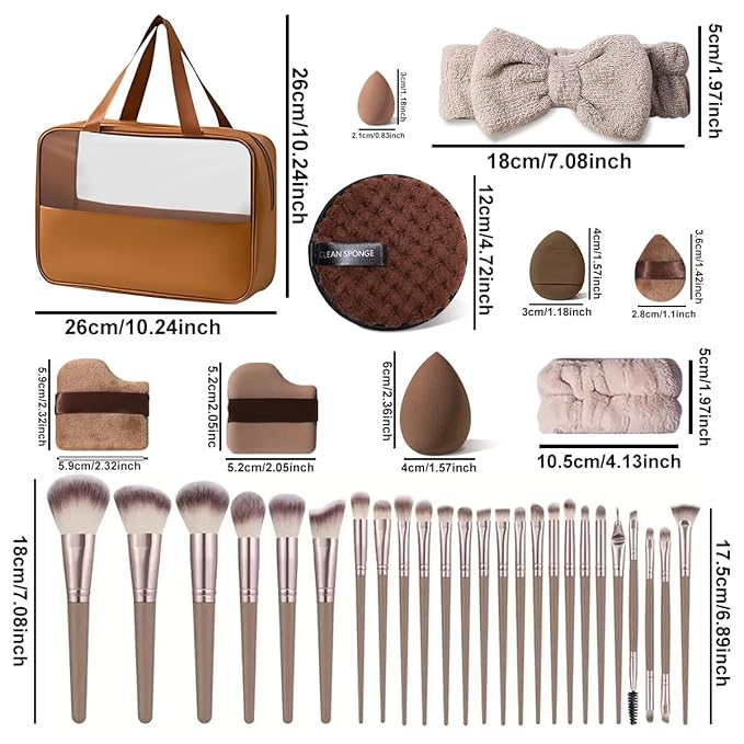 HGHDBT 40Pcs Brown Makeup Brushes Set Professional with Case Premium Synthetic for Blush Foundation Eye Shadow Concealer Powder Eye & Face Make up Brush Kit with Beauty Blender Sponge Set Tools