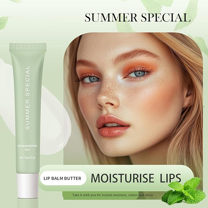 Summer Special Lip Butter Nourishing Hydration Lip Gloss with Shea Butter & Olive Oil Soothes Dry Lips and Lip Care Lip Balm with Natural Tint & Gloss Effect Lip Stain Mint